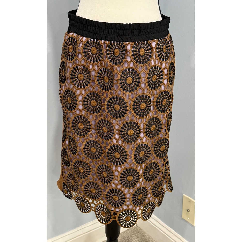 Midnight Velvet Womens Size 16 Loire Lace Scalloped Pencil Skirt Bronze Black